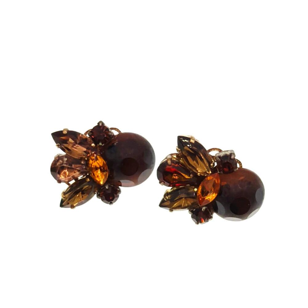 Vintage Topaz Glass Rhinestones Studs Earrings